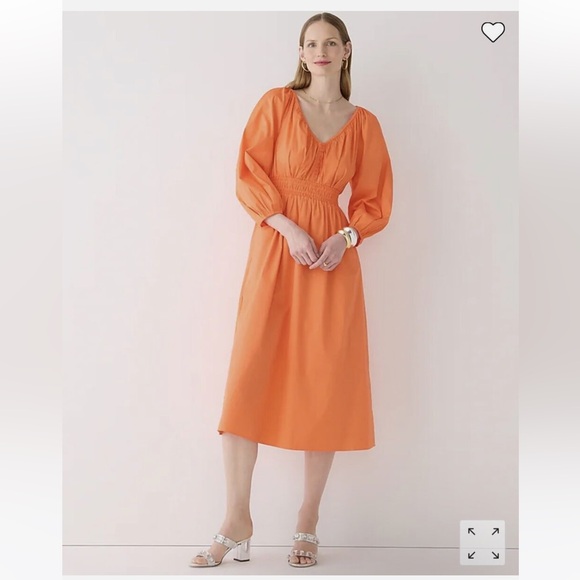 Jcrew V-neck midi dress in cotton poplin orange XL - Picture 2 of 14